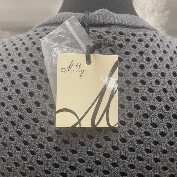 Milly New York CINDE Gray Knit Short Sleeve Mesh Bodice Sheath Dress Size S - Picture 7 of 11